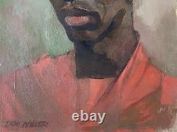 RARE Important Black African American WPA Modern Portrait Oil Painting MILLER