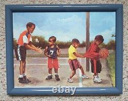 ROBERT BRASHER Lithography On Canvas African American Boys Playing Basketball