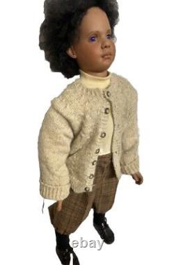 Rare Vintage art doll -African Boy- Violet Eyes by Federica Fine Art Real Hair