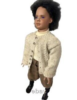 Rare Vintage art doll -African Boy- Violet Eyes by Federica Fine Art Real Hair