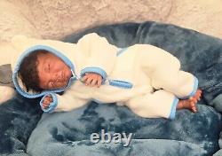 Reborn preemie baby sleeping boy doll African American ethnic Ready to ship