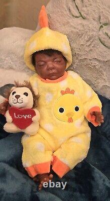 Reborn preemie baby sleeping boy doll African American ethnic Ready to ship