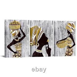 Rustic 3 Pieces African American Wall Art Tribal Black Girl Ethnic Style Pict