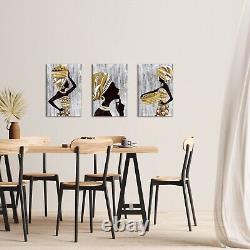 Rustic 3 Pieces African American Wall Art Tribal Black Girl Ethnic Style Pict