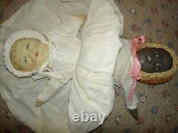 Signed BRUCKNER 1901, two-sided antique cloth reversible TOPSY-TURVY rag doll