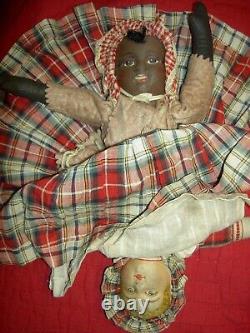 Signed BRUCKNER 1901, two-sided antique cloth reversible TOPSY-TURVY rag doll
