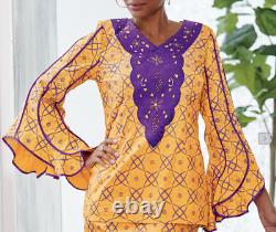 Size 12 Ashro Ethnic African American Pride Mustard Purple Fatu Skirt Suit