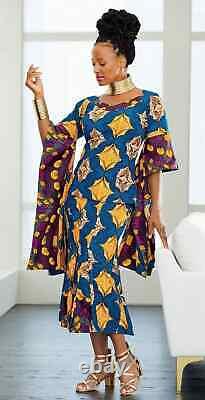 Size 8 Ashro Teal Yellow Ethnic African American Pride Janna Skirt Suit Set
