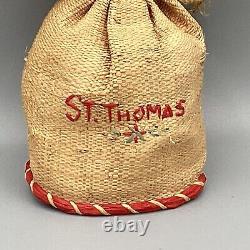 St Thomas Black Doll Wristlet Purse Wood Woven Grass Souvenir US Virgin Islands