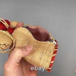 St Thomas Black Doll Wristlet Purse Wood Woven Grass Souvenir US Virgin Islands