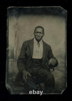 Tintype Portrait of African American Man Antique 1800s Photo Black Americana