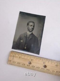 Tintype Portrait of African American Man Antique 1800s Photo Black Americana