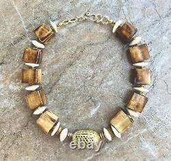 Tribal Boho Necklace Large African Ethnic Bone and Lost Wax Brass Beads