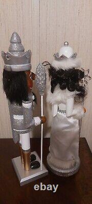 Two African American Christmas Snow Princess Nutcracker and King Silver Glitter