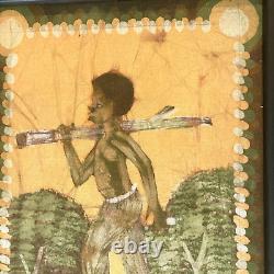 Two Batik Framed African or Latin American Ethnographic on Canvas 18x12