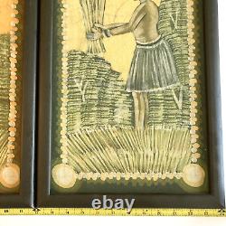 Two Batik Framed African or Latin American Ethnographic on Canvas 18x12