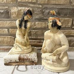 Vintage'60s Midcentury Chalkware Native American Male & Female Statues 14-15.5