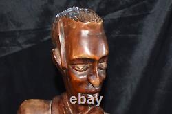 Vintage AFRICAN AMERICAN Sculpture Hand Wood Carving Of Young Man 26.5T