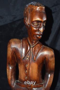 Vintage AFRICAN AMERICAN Sculpture Hand Wood Carving Of Young Man 26.5T