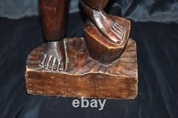 Vintage AFRICAN AMERICAN Sculpture Hand Wood Carving Of Young Man 26.5T