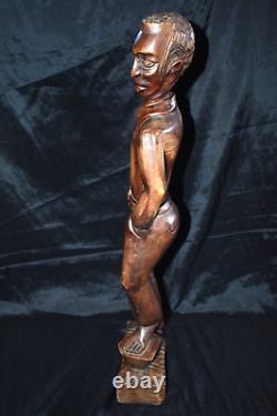 Vintage AFRICAN AMERICAN Sculpture Hand Wood Carving Of Young Man 26.5T