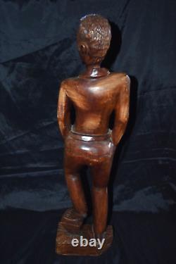 Vintage AFRICAN AMERICAN Sculpture Hand Wood Carving Of Young Man 26.5T