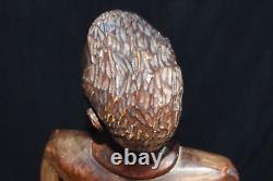 Vintage AFRICAN AMERICAN Sculpture Hand Wood Carving Of Young Man 26.5T