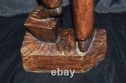 Vintage AFRICAN AMERICAN Sculpture Hand Wood Carving Of Young Man 26.5T