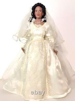 Vintage African American Doll, Porcelain, Wedding Dress Veil Train and Stand