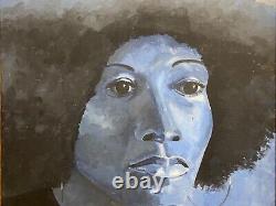 Vintage African American Modern Black Power Portrait Oil Painting, Keni 1960s