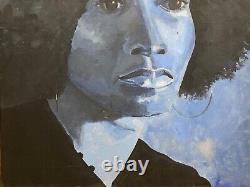 Vintage African American Modern Black Power Portrait Oil Painting, Keni 1960s