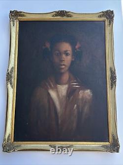 Vintage Black Americana Painting Young Woman Girl African American Signed Oil