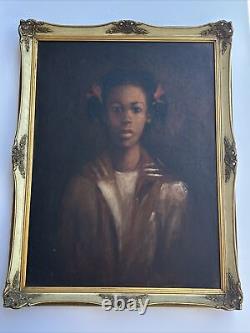 Vintage Black Americana Painting Young Woman Girl African American Signed Oil