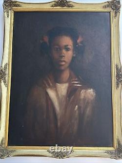 Vintage Black Americana Painting Young Woman Girl African American Signed Oil