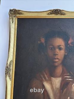 Vintage Black Americana Painting Young Woman Girl African American Signed Oil