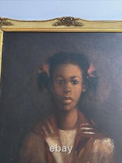 Vintage Black Americana Painting Young Woman Girl African American Signed Oil