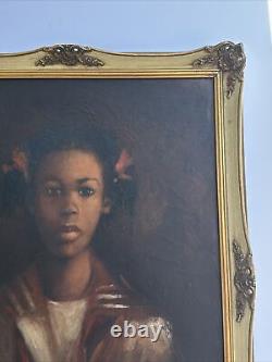 Vintage Black Americana Painting Young Woman Girl African American Signed Oil