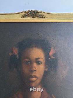 Vintage Black Americana Painting Young Woman Girl African American Signed Oil