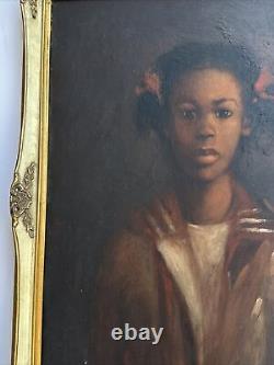 Vintage Black Americana Painting Young Woman Girl African American Signed Oil