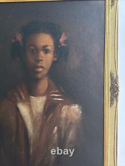 Vintage Black Americana Painting Young Woman Girl African American Signed Oil