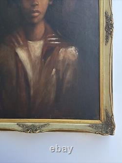 Vintage Black Americana Painting Young Woman Girl African American Signed Oil