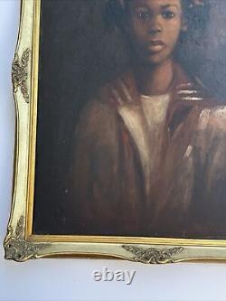 Vintage Black Americana Painting Young Woman Girl African American Signed Oil