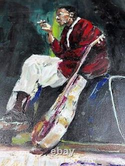 Vintage Oil Painting Of African American Jazz Musician Smoking Impressionism Art