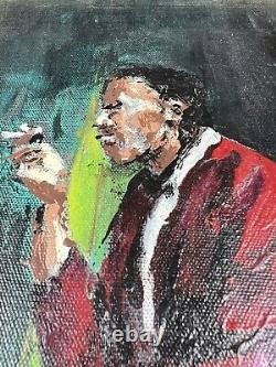 Vintage Oil Painting Of African American Jazz Musician Smoking Impressionism Art