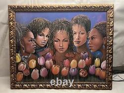 Women Tulips African American Art Ethnic Art Black Art Wood Framed Picture Print