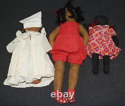 Afro American Black Stuffed Rag Dolls Lot Des Années 1960