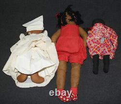 Afro American Black Stuffed Rag Dolls Lot Des Années 1960