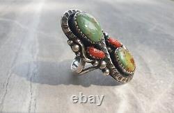 Américaine Turquoise Hommes 925 Silver Sterling Vtg Coral Vert Taille Solide 8 Anneau