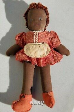 Antique 13 African American Handmade Cloth Girl Baby Doll Black Folk Art