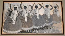 Art africain américain rare: peinture d'art folklorique à la gouache sur planche